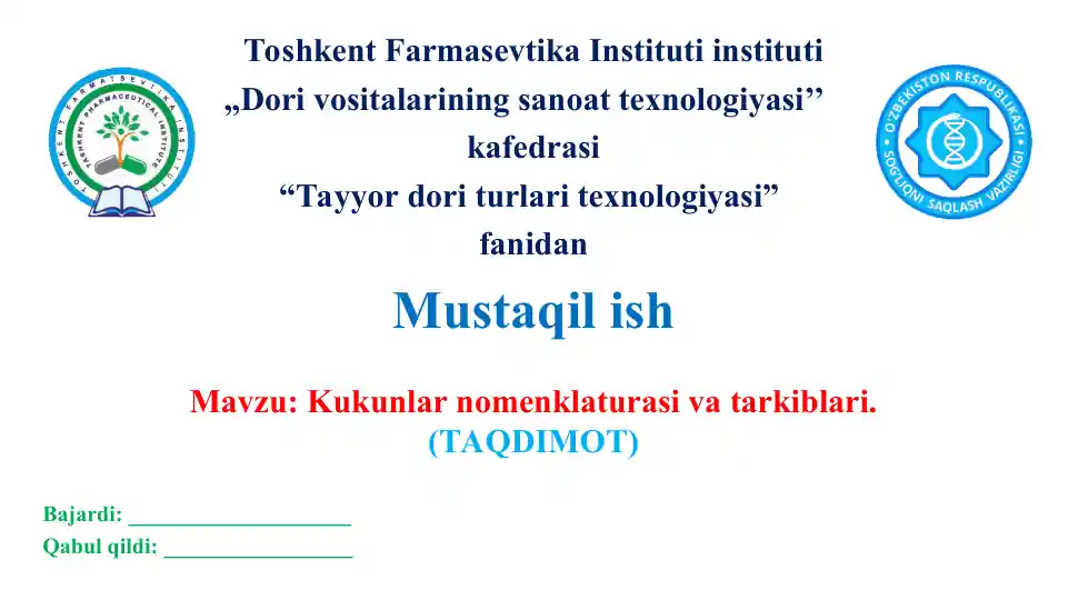 2.2. Kukunlar nomenklaturasi va tarkiblari. Taqdimot, 13 bet