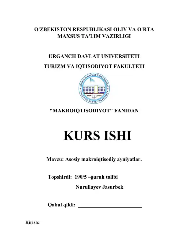 Asosiy makroiqtisodiy ayniyatlar