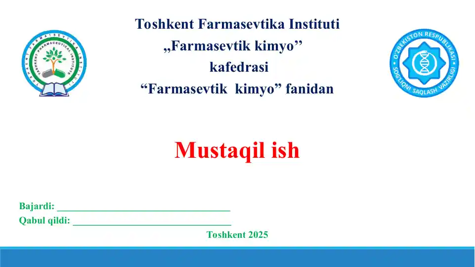 Noorganik dori vositalarining sifatini nazorat qilishdagi fiziko-kimyoviy tahlil usullari. Taqdimot, 16 bet