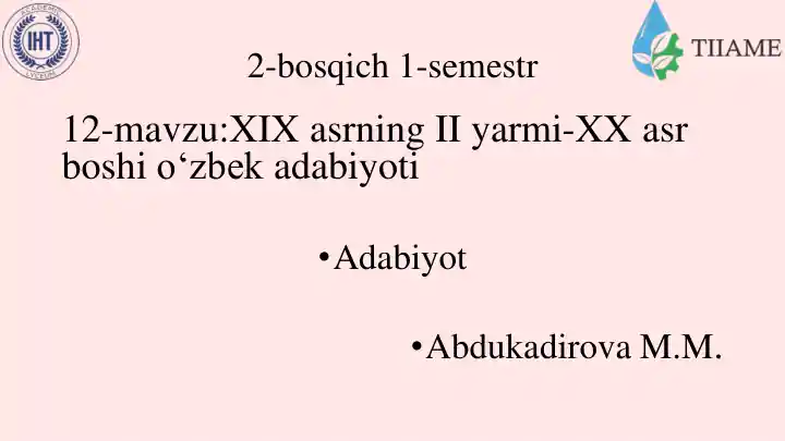 XIX asrning II yarmi-XX asr boshi o‘zbek adabiyoti