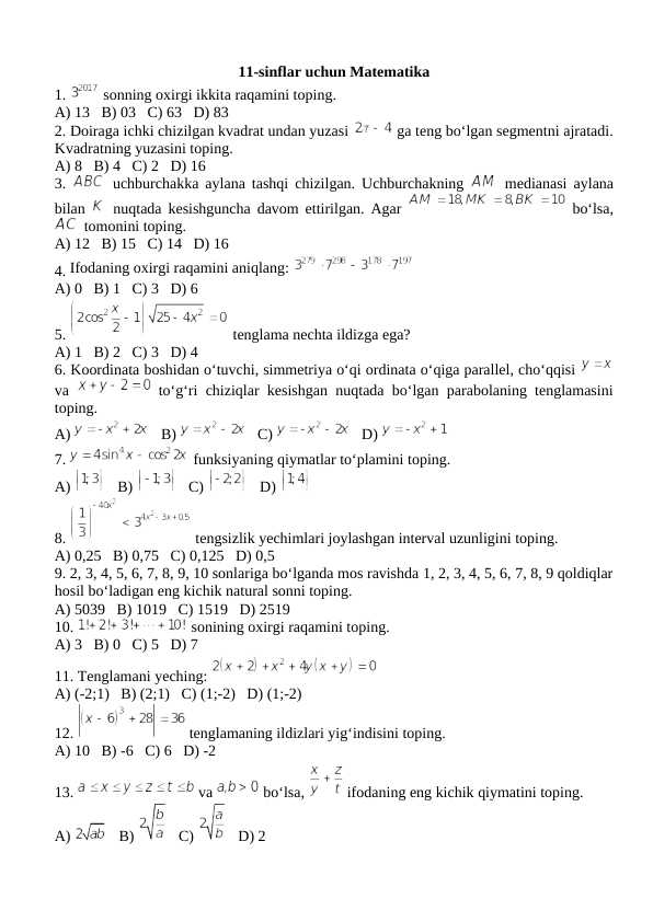 Matematika 11-sinf test