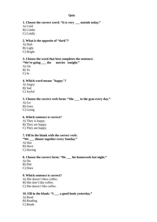 Foundation English Quiz