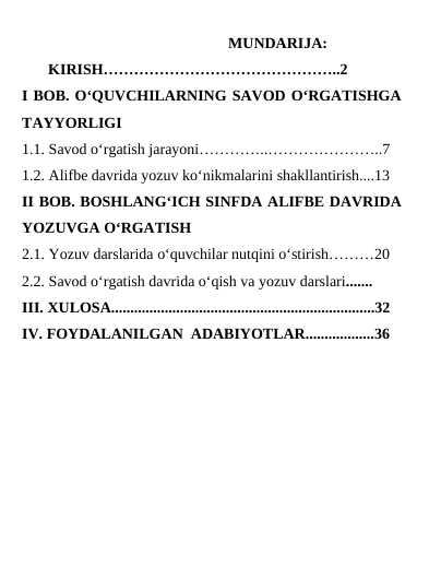 Savod o‘rgatish tayyorlov davri yozuv darslarini tashkil etish