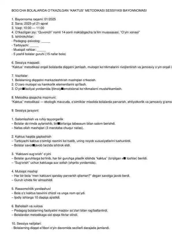 kaktus metodikasi bayonnomasi