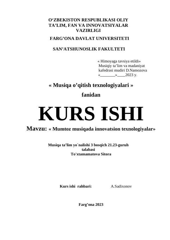 Mumtoz musiqada innovatsion texnologiyalar