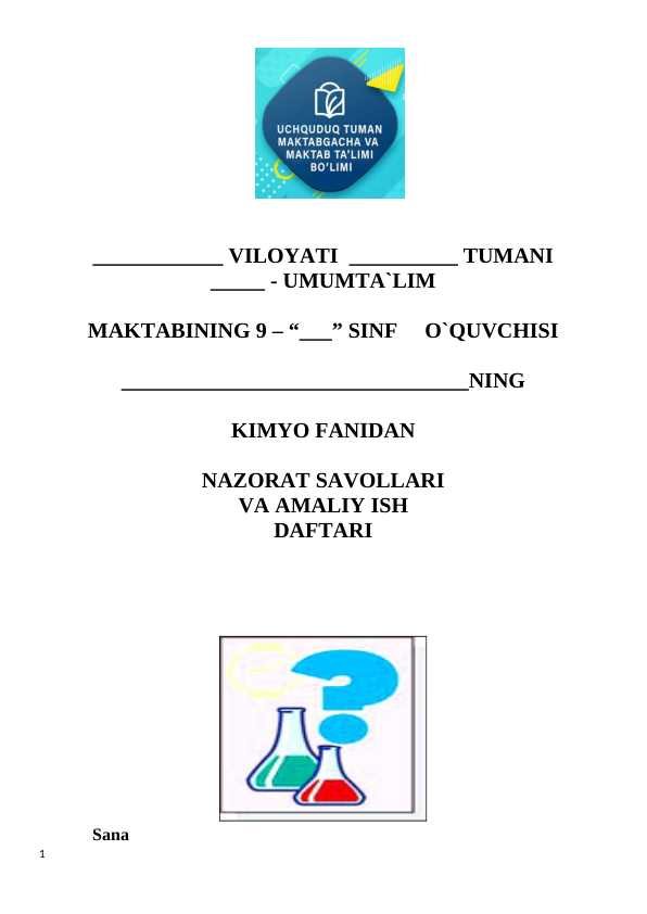 9-sinf nazorat ishi kimyo 2024