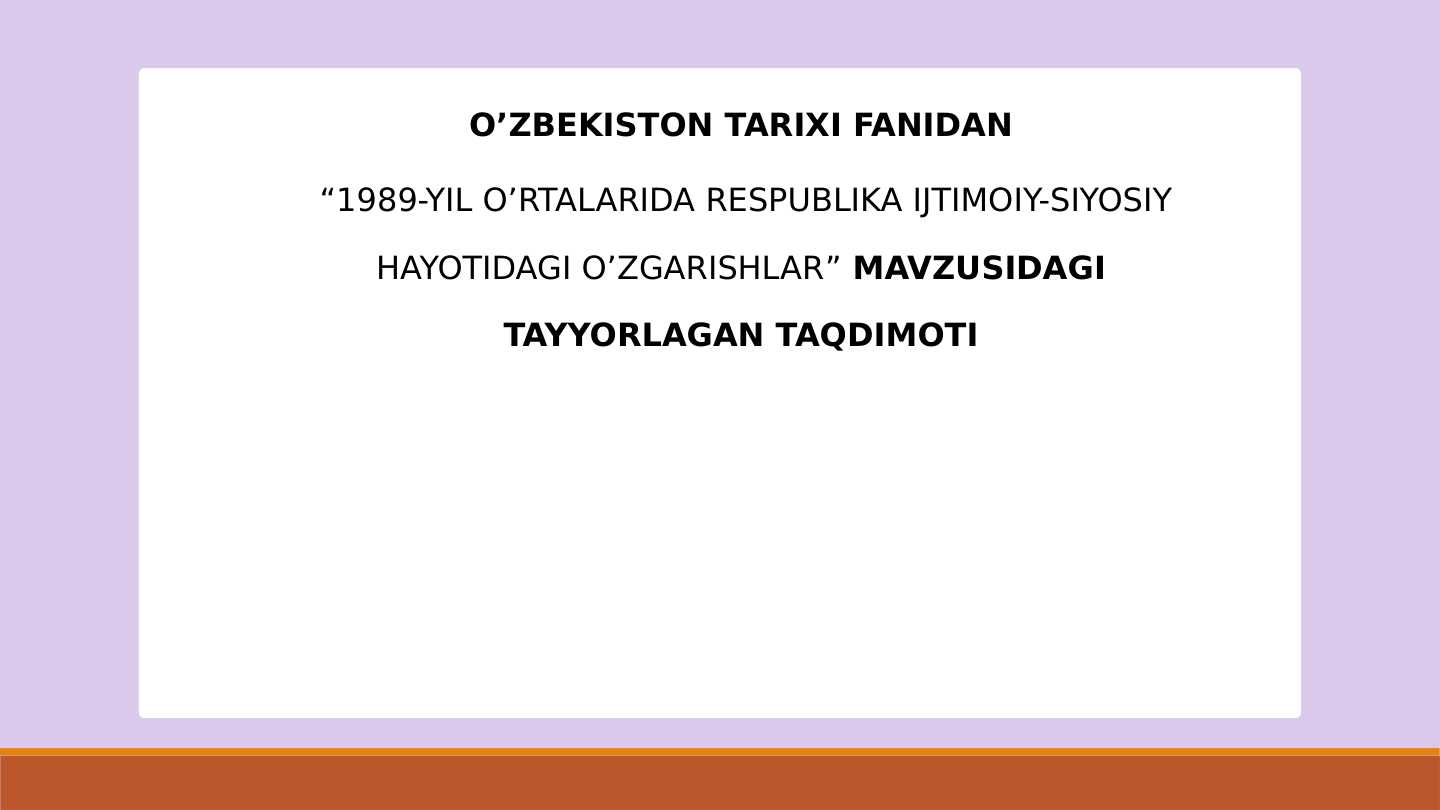 1989-YIL O’RTALARIDA RESPUBLIKA IJTIMOIY-SIYOSIY HAYOTIDAGI O’ZGARISHLAR