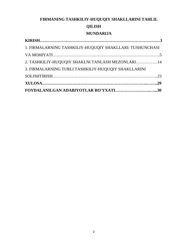 FIRMANING TASHKILIY-HUQUQIY SHAKLLARINI TAHLIL QILISH