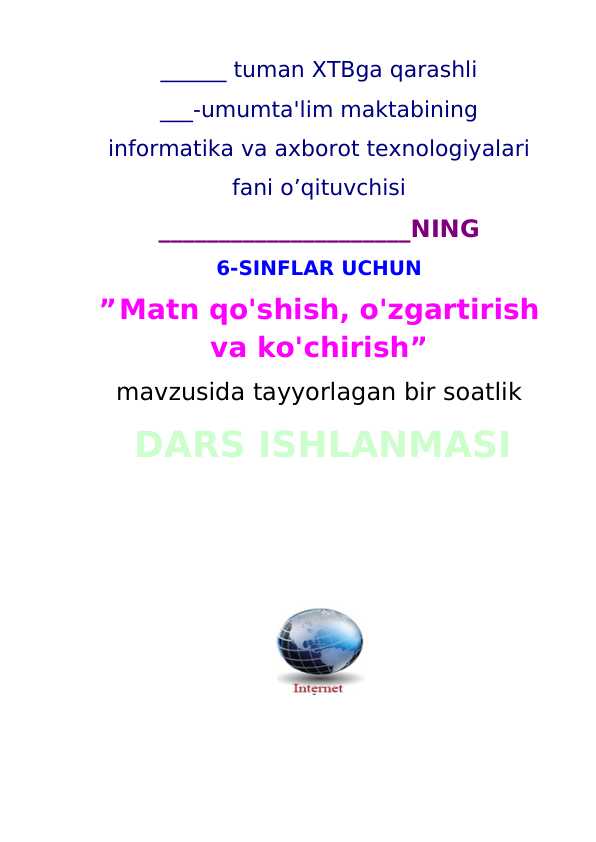 6 sinf informatika Matn qo'shish, o'zgartirish va ko'chirish+