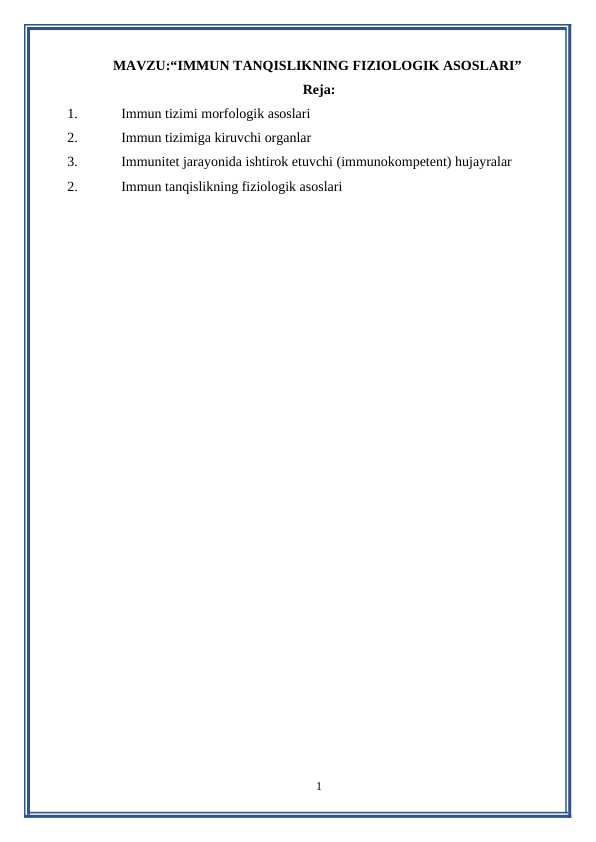 IMMUN TANQISLIKNING FIZIOLOGIK ASOSLARI