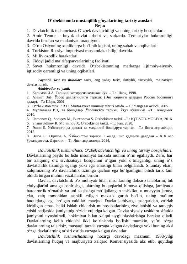 O'zbekistonda mustaqillik g'oyalarining tarixiy asoslari