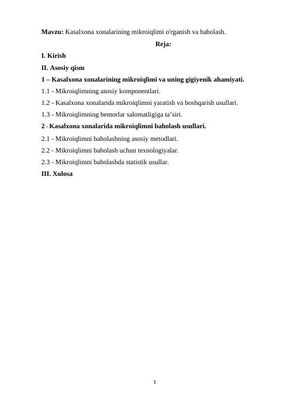 Kasalxona xonalarining mikroiqlimi o'rganish va baholash