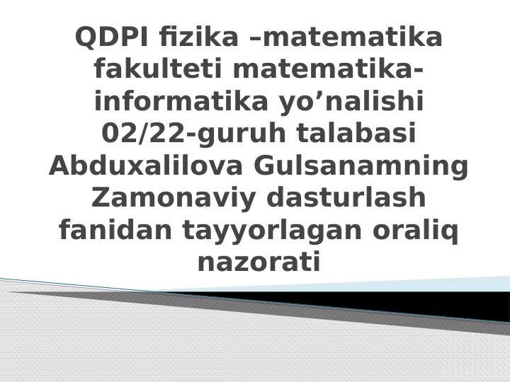 Zamonaviy dasturlash tillari fanidan savol javoblar
