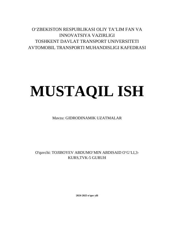 GIDRODINAMIK UZATMALAR