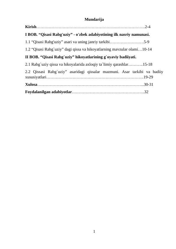 “Qisasi Rabg'uziy” - o'zbek adabiyotining ilk nasriy namunasi  kurs ishi