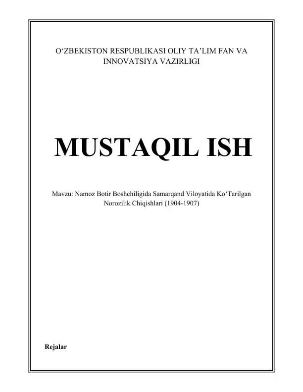 Namoz Botir Boshchiligida Samarqand Viloyatida KoʻTarilgan Norozilik Chiqishlari (1904-1907)
