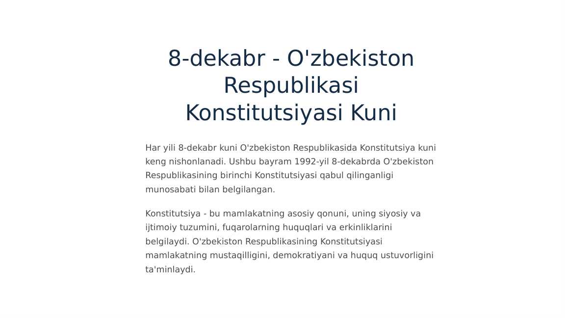 8-dekabr O'ZBEKISTON RESPUBLIKASI KONSTITUTSIYASI KUNI