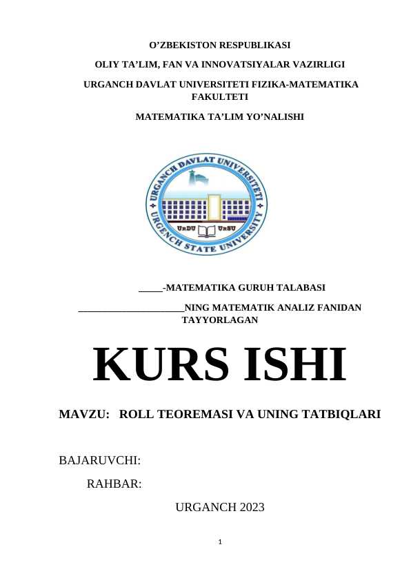 Roll teoremasi va uning tatbiqlari