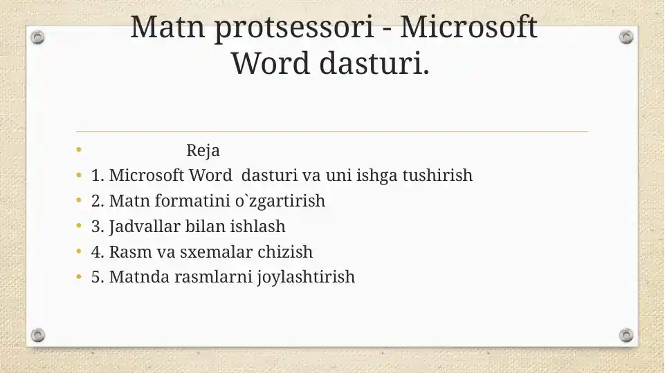 Matn Matn protsеssori - Microsoft Word dasturi.