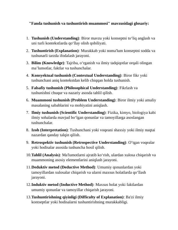 ( Fanda tushunish va tushuntirish muammosi ) mavzusida 27 ta atama va ularning izohlari _2