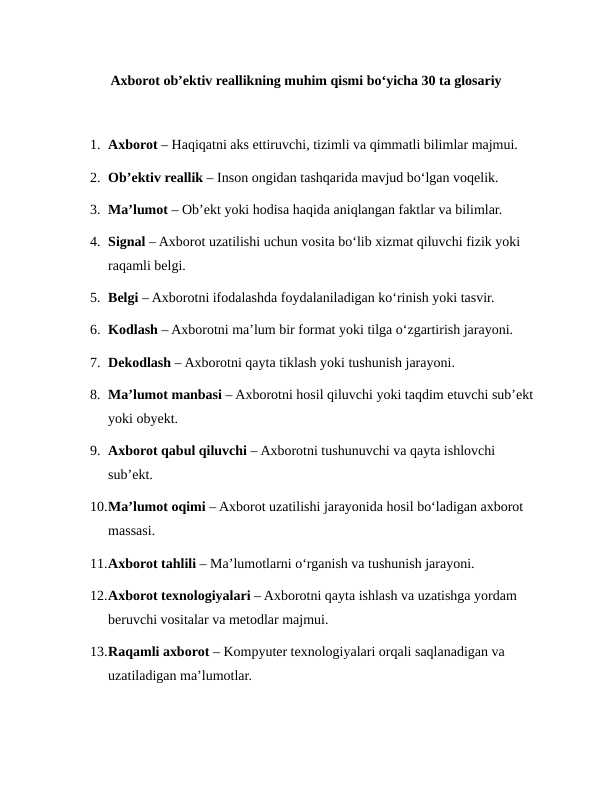 Axborot obektiv reallikning muhim qismi 9