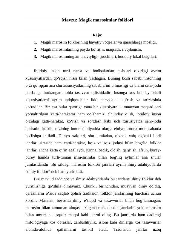 Magik marosimlar folklori