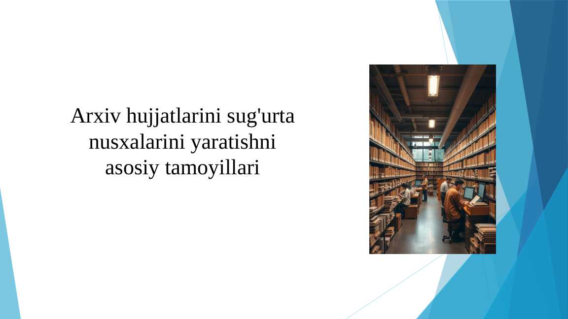 Arxiv hujjatlarini sug'urta nusxalarini yaratishni asosiy tamoyillari