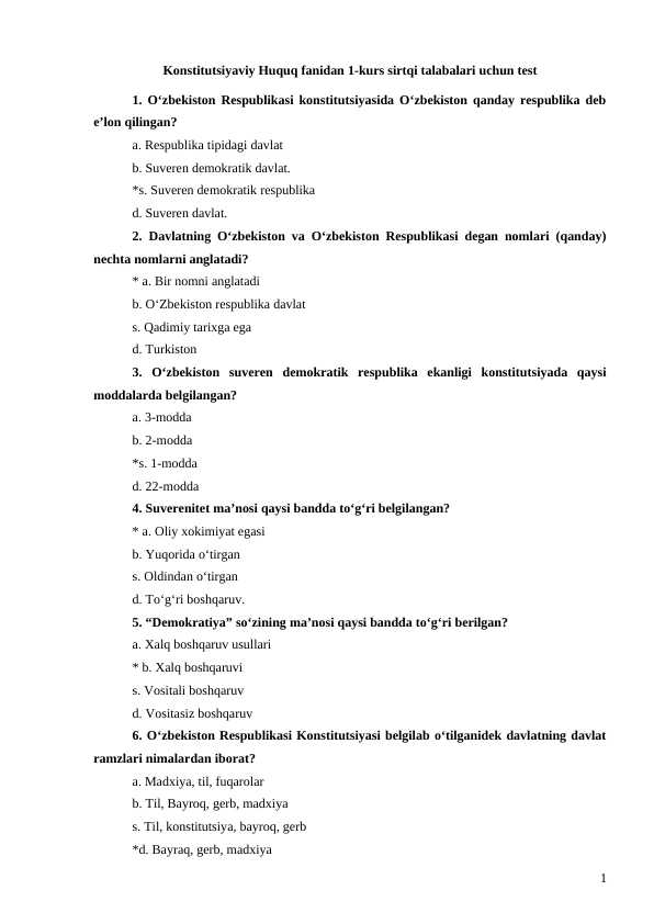 KONSTITUTSIYAVIY HUQUQ FANIDAN TEST.