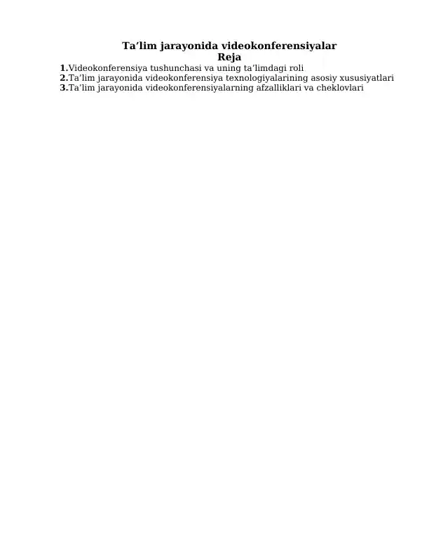 Ta’lim jarayonida videokonferensiyalar