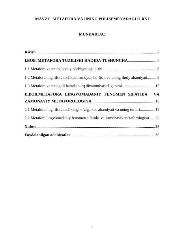 METAFORA VA UNING POLISEMEYADAGI O'RNI