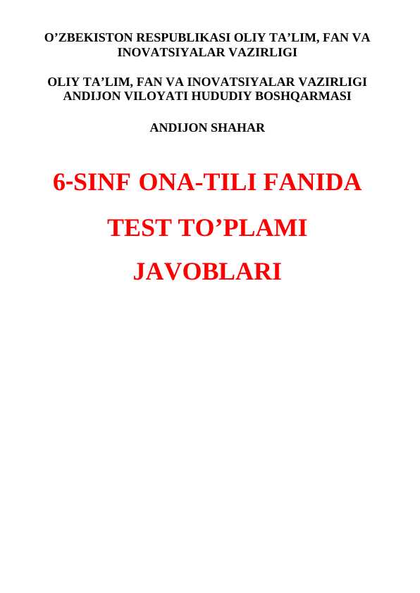 6-SINF ONA-TILI TEST TO'PLAMI