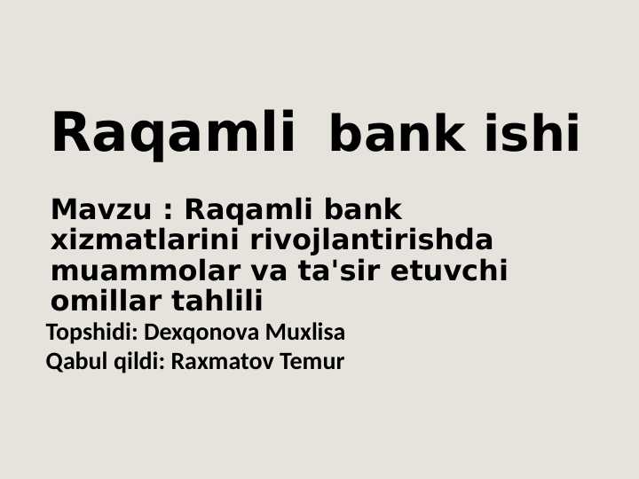 Raqamli Bank Ishi