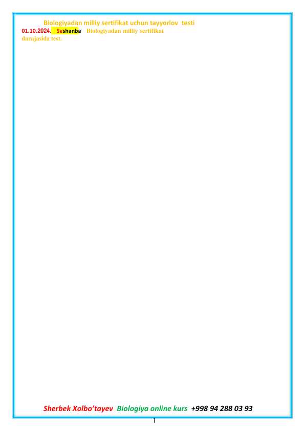 Milliy Sertifikat uchun biologiya+kimyo testlar 2024