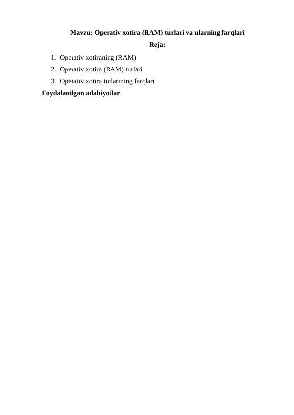 Operativ xotira (RAM) turlari va ularning farqlari