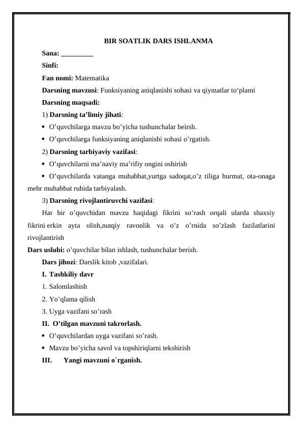 Funksiyaning aniqlanishi sohasi va qiymatlar toʻplami