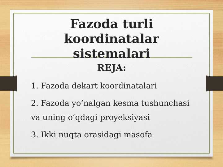 Fazoda turli koordinatalar sistemalari