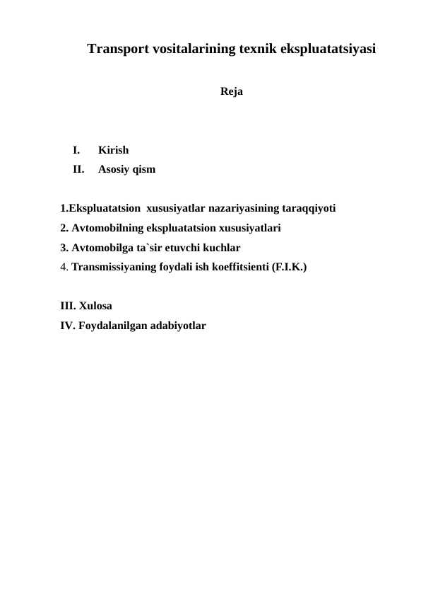 Transport vositalarining texnik ekspluatatsiyasi