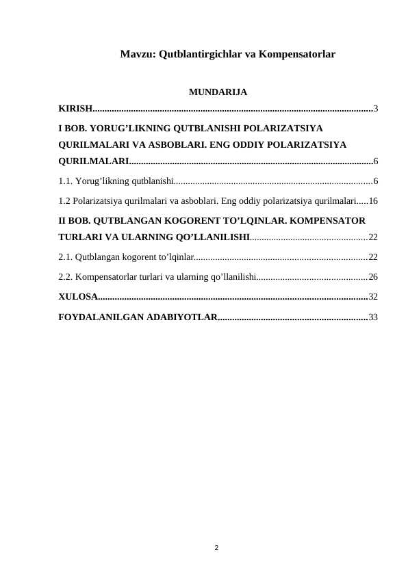 Qutblantirgichlar va Kompensatorlar