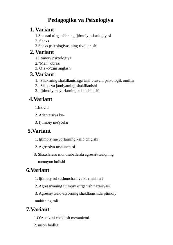 Psixologiya oraliq variantlar