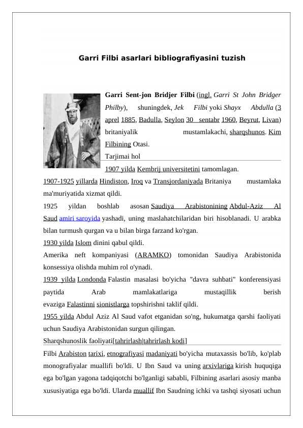 Garri Filbi asarlari bibliografiyasini tuzish 24
