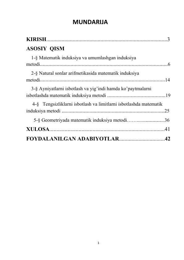 Matematik induksiya metodi kurs ishi