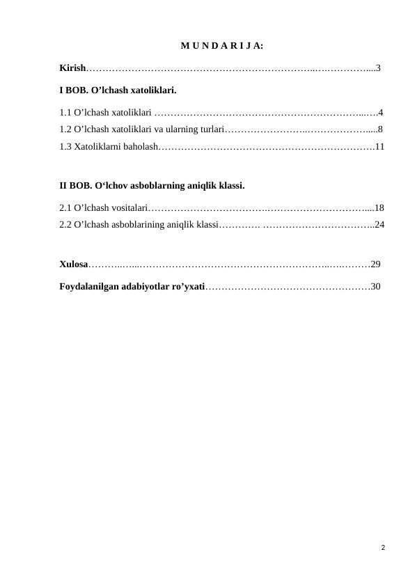 O'lchash xatoliklari. O'lchov asboblarning aniqlik klassi.