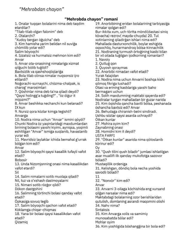 Mehrobdan chayon savol -javobi