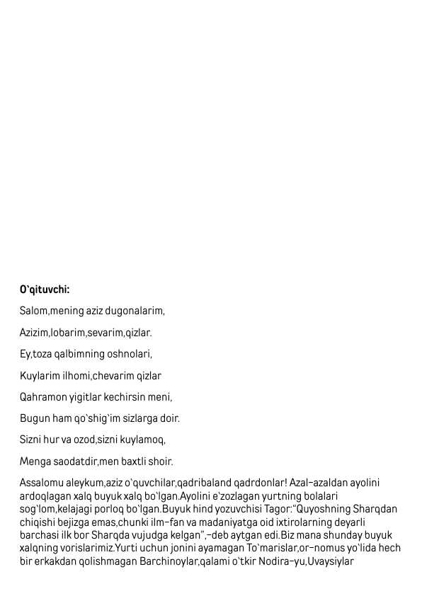 Zulfiyaxonim tavalludiga tadbir ssenariysi