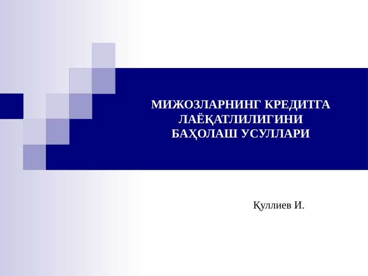 AYLANMA MABLAG'LAR VA MIJOZLARNING KREDITGA LAYOQATLIGINI BAHOLASH USULLARI