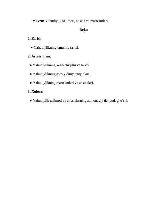 Yahudiylik ta'limoti, an'ana va marosimlari. #2