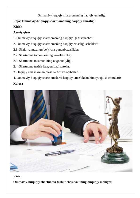Ommaviy-huquqiy shartnomaning haqiqiy emasligi 24