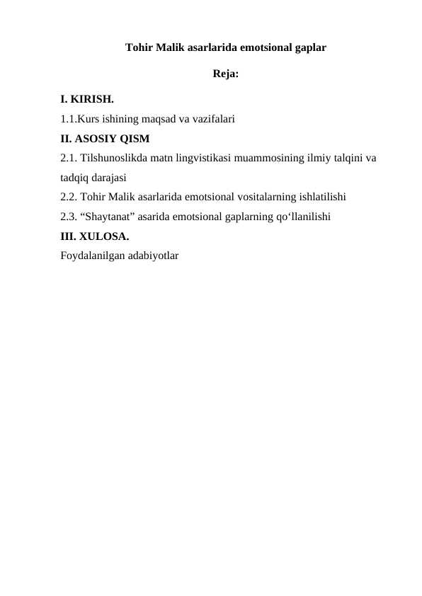 Tohir Malik asarlarida emotsional gaplar