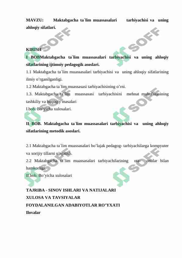 Maktabgacha ta'lim tarbiyachisi axloqiy xususiyatlari