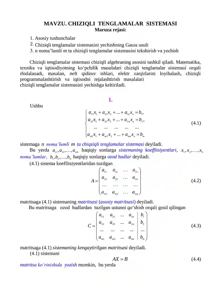 Chiziqli Tenglamalar Sistemi